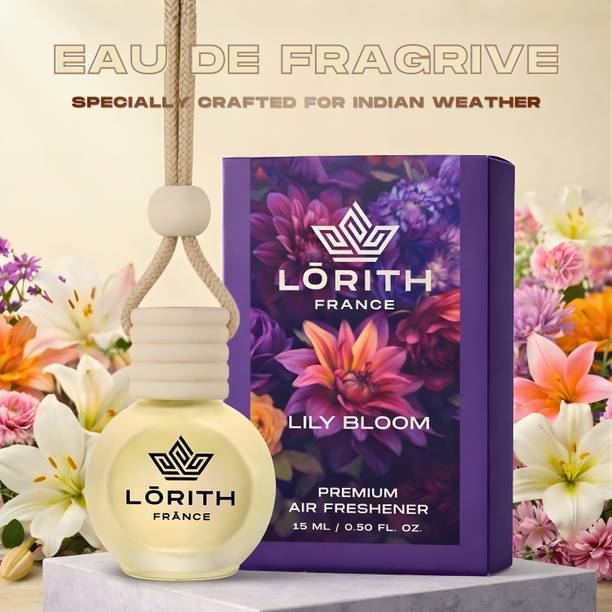 Lorith France Lily Bloom Car Freshener Diffuser Car Perfume Combo Best Pack of 1 Premium Hanging Car Air Freshener (Lily Bloom) (15ML) Long Lasting Natural Essential Oil Glass Bottle Car Accessories