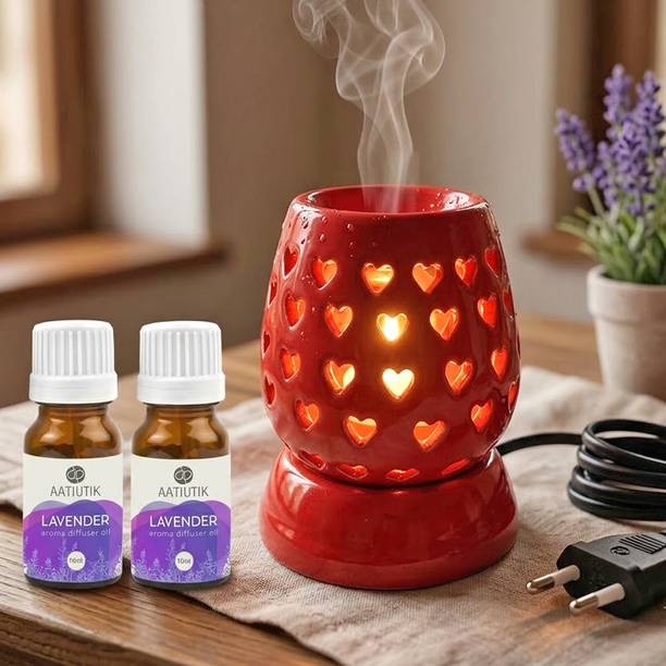 Aatiutik Lavender Home Fragrancen Air Freshener Diffuser Set Aroma Diffuser Electric Ceramic Oil Burner with Aroma Fragrance Oil, Red Heart Design, Home Decor & Relaxation Diffuser