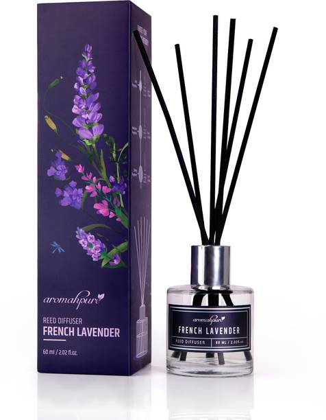 Aromahpure Lavender Diffuser Set with 4 Fiber Reed Sticks | Lavender Room Air Freshener For Home | Long Lasting