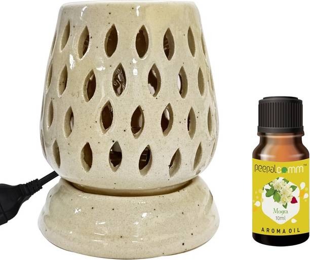 PeepalComm S4 Premium Electric Aroma Oil Burner, Diffuser Lamp With 1 10ml Aroma Oil, Diffuser Set, Refill Perfect for Air Freshener, Room freshener, Home Décor & Gifting Purpose (Size: 11 x 9 cm) With 1 bulb Extra, Mogra Fragrance