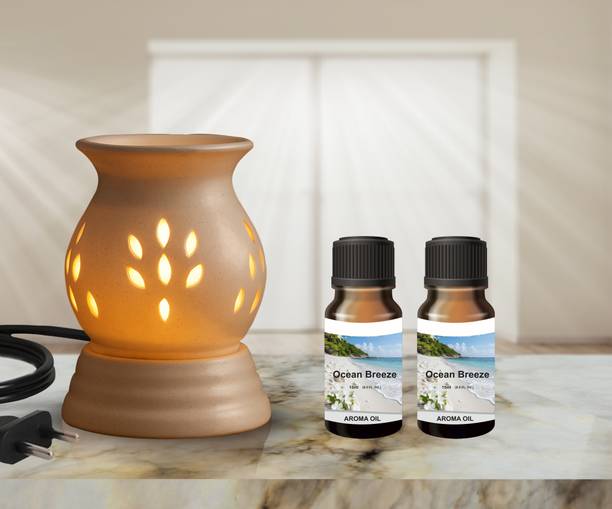 Boxglee Electric Diffuser Gift Set with 2 15 ml Aroma Oil Each (O.Breeze) Diffuser Set Home Decor| Aroma Oil Warmer Electric Ceramic Diffuser for Room Fragrance (Round)