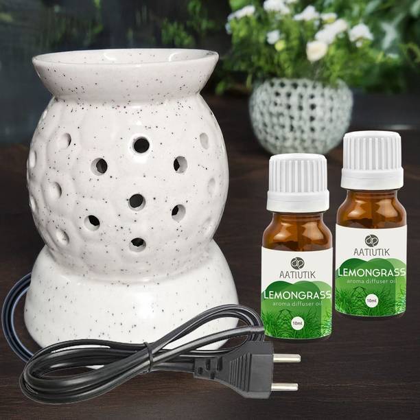 Aatiutik Lemograss Diffuser Set Handcrafted Ceramic Electric Diffuser Fragrance Aroma Oils Burner for Aromatherapy | Camphor/Essential Oil Diffuser for Home office spa with Aroma Oil | Night Lamp Light