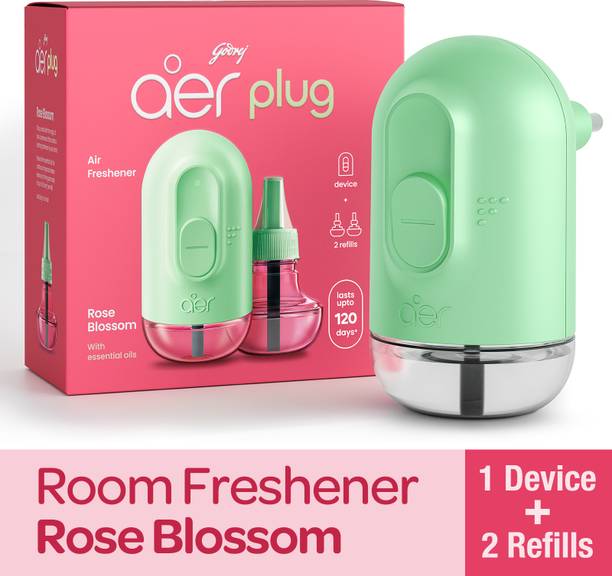 Godrej Aer Plug - Rose Blossom Refill Device + 2 Refills Electric Air Freshener