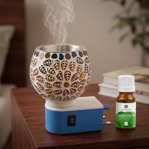 Aatiutik Lemongrass Diffuser Set Electric Camphor Diffuser Aroma Oil Burner with Ceramic Bowl | Kapoor Dani Electric Burner | Room Freshener, Camphor & Essential Oil Fragrance