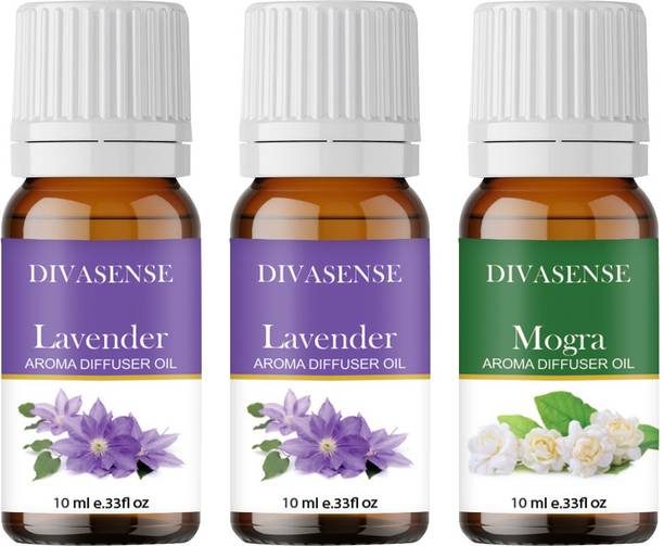 Divasense Home Fragrance Oil Burner, Lavender, Mogra Aroma Oil, Diffuser, Diffuser Set, Refill 10ml each Aroma Diffuser Oil/ Burner Oil, pack of 3 Freshener Fragrance
