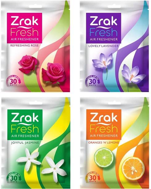 Zrak Fresh Oranges'N'Lemons, Lovely Lavender, Refreshing Rose, Joyful Jasmine Blocks Pocket Air Feshener - Assorted mix | Car, Bathroom and Toilet freshener (10g x 4_)