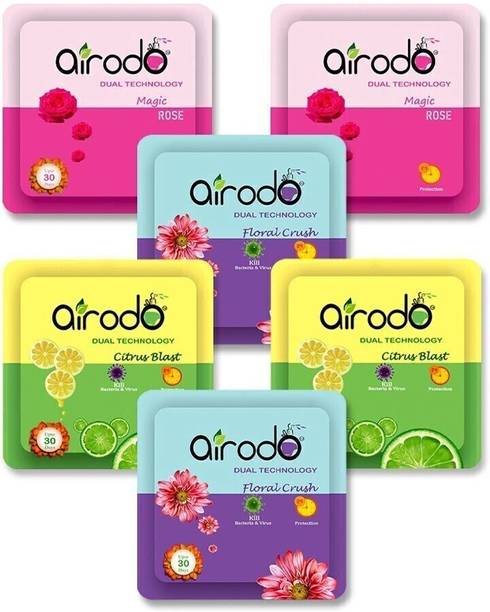 AIRODO Power Pocket Gel Assorted Mix Scents Air Freshener, Citrus Blast, Magic Rose, Floral- Blocks Power Pocket Gel Air Freshener | Assorted Mix Scents | Pack of 6