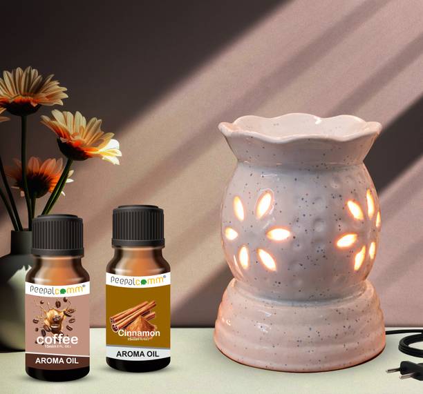PeepalComm Home Scented Ceramic Aroma Diffuser With 2 Coffee Cinnamon 15ml Each Diffuser Set Handcrafted Ceramic Electric Aroma Diffuser| Air Freshener |Aroma Oil Burner S9