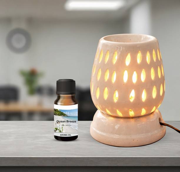 Boxglee Ceramic White Electric Aroma Lamp Essential Oil Diffuser Burner Diffuser Set with Aroma Oils ( 1 Ocean Breeze 15ml ) For Air Freshener