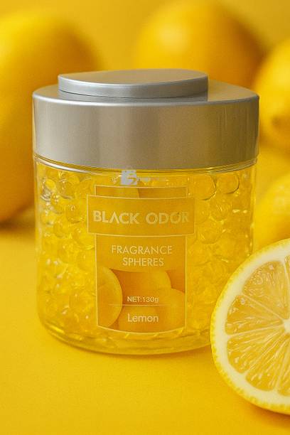 ShopVibe LEMON Blocks Black Odor Fragrance Spheres Air Freshener Jar (130g) | Long Lasting Car & Room Freshener | Gel Beads Air Freshener LEMON Fragrance