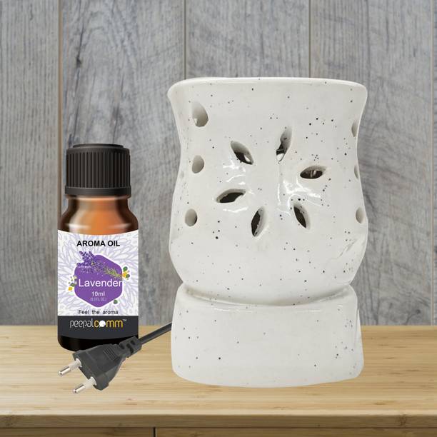 PeepalComm S3 White Electric Diffuser, Aroma Oil Burner, Lamp With 1 Lavender Aroma Oil, Diffuser Set, Refill Perfect for Air Freshener, Room freshener, Home Décor & Gifting Purpose (Size: 10 x 8 cm, White ) with 1 extra bulb
