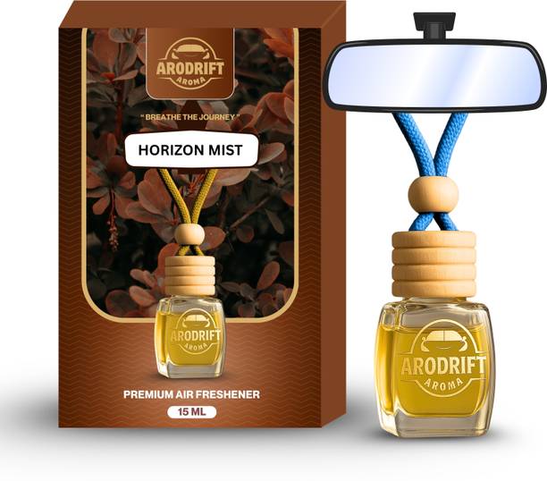 AroDrift Horizon Mist Aroma Oil, Diffuser Set, Refill Premium Hanging Car Perfume Pack Of 1 Horizon Mist Last Up to 30 Days Car Accessories Natural Essential Fragrance Oils in Glass Bottle with Wooden Diffuser Lid 15ML