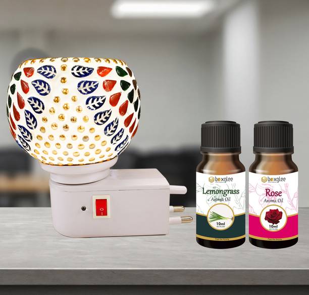 Boxglee Electric Kapoor Dani Camphor Diffuser with Decorative Ceramic Aroma Lamp Diffuser Set With 2 Fragrance Aroma Oil 10ml Each, Assorted Design Shipped As per Availablity S6