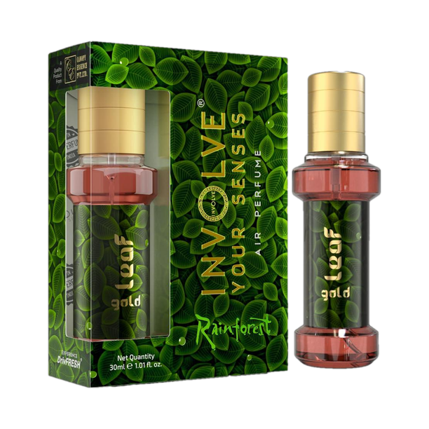 Involve Rainforest Gold Leaf Spray Car Air Perfume | Car Freshener Spray Fine Fragrance Car Scent Air Freshener | Car accessories interior | Long-lasting fragrance | Car perfume (30 ml)