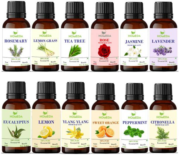Homeda Rosemary Lavender Rose Teatree Jasmine Orange Mint Lemon Aroma Oil Aroma Diffuser Oil - Rosemary Lavender Rose Teatree Jasmine Orange Mint Lemon 15ml each