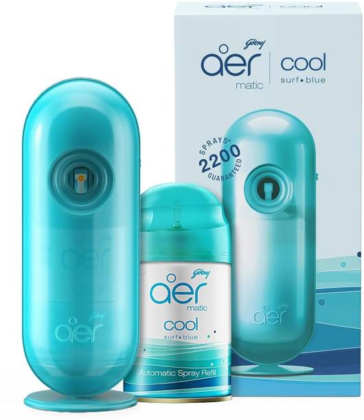 Godrej Aer Cool Surf Blue Automatic Spray Matic Kit (Machine + 1 Refill) - Automatic Room Fresheners with Flexi Control Spray