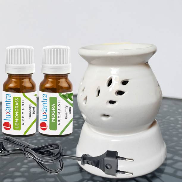 Luxantra Lemongrass and Rose Diffuser Set Handcrafted Ceramic Electric Fragrance Burner with Lemongrass and Rose Oil