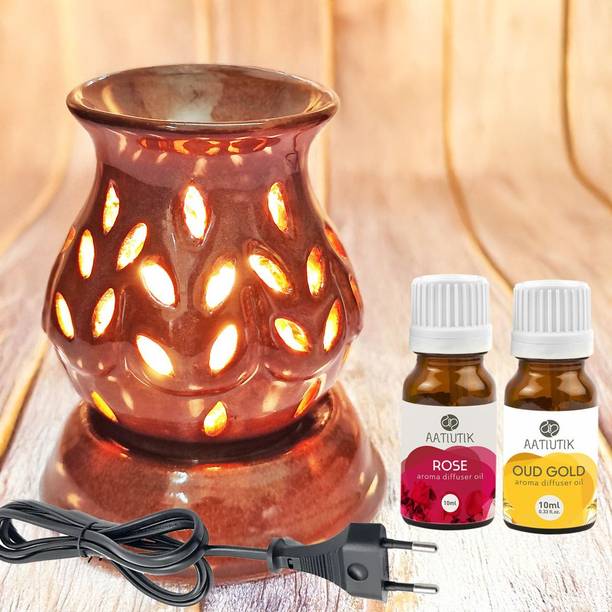 Aatiutik Rose & Oud Gold Home Fragrance Oil Burner, Electric Air Freshener Aroma Diffuser Ceramic Aroma Diffuser Oil Burner