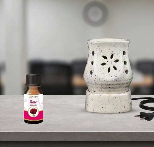 Boxglee Premium Home Scented Electric Aroma Oil Diffuser, Oil Burner, Night Lamp Diffuser Set White Ceramic Lamp with Aroma Oils (1 Rose 15ml)