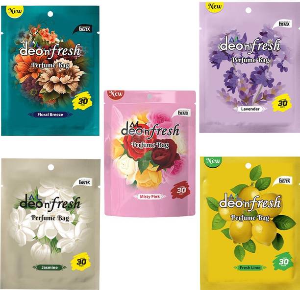 Avl Deo'n' Fresh Floral Breeze, Jasmine, Lavender, Fresh Lime, Misty Pink Refill Air Freshner Perfume Bag|Assorted Fragrance|Unique power gel technology|Neutralizes bad odours|Pack of 5 X 10g