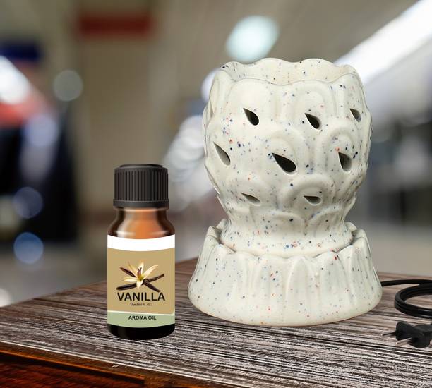 Boxglee Home Scented Electric Aroma Diffuser, Oil Burner for Air Freshener Diffuser Set White Ceramic Lamp with Aroma Oils ( 1 Vanilla 15ml )