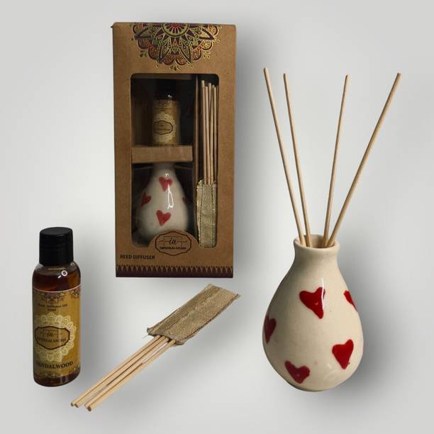 IMPERIUM AROMA Ceramic Reed Diffuser Set with 50ml Sandalwood Oil & 8 Rattan Sticks | Diffuser For Home Fragrance Gift Set