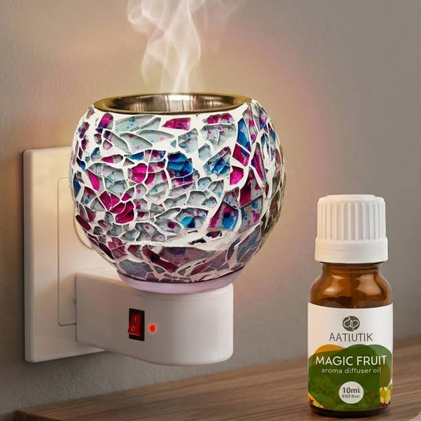 Aatiutik Magic Fruit Home Fragrance Air Freshener Diffuser Set Electric Kapoor Dani Camphor Diffuser & Aroma Burner | Night Lamp Light | Decorative Mosaic Design | Plug-In Camphor Burner for Home, Pooja Room & Meditation