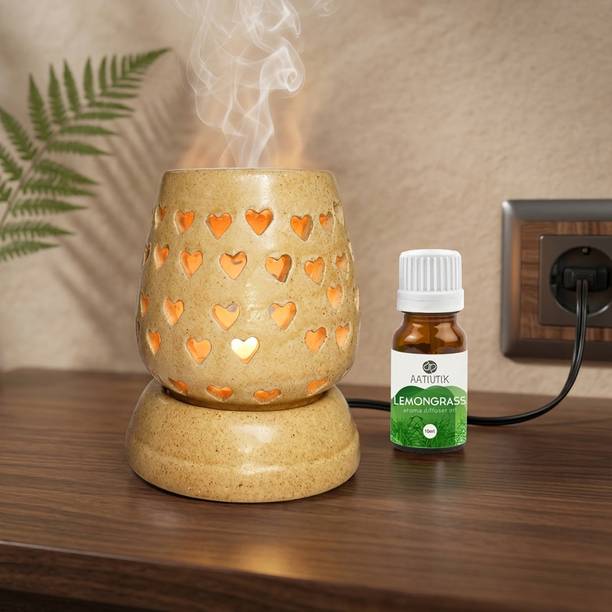 Aatiutik Lemongrass Fragrance Air Freshener Diffuser Premium Ceramic Electric Aroma Oil Diffuser with Heart Cut Design | Essential Oil Burner for Home, Office, Spa & Meditation | Fragrance Air Freshener (Ivory)