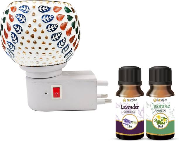 Boxglee Electric Kapoor Dani Camphor Diffuser with Decorative Ceramic Aroma Lamp Diffuser Set With 2 Fragrance Aroma Oil 10ml Each, Assorted Design Shipped As per Availablity S19