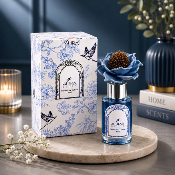 AuraDecor Ocean Breeze Diffuser Flower Reed Diffuser | Ocean Breeze Fragrance Diffuser with Color Changing Flower