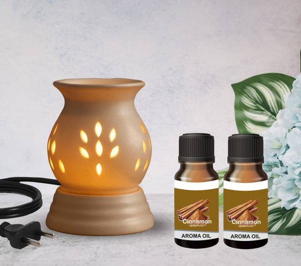 Boxglee Electric Diffuser Gift Set with 2 15 ml Aroma Oil Each (Cinnamon) Diffuser Set Home Decor| Aroma Oil Warmer Electric Ceramic Diffuser for Room Fragrance (Round)