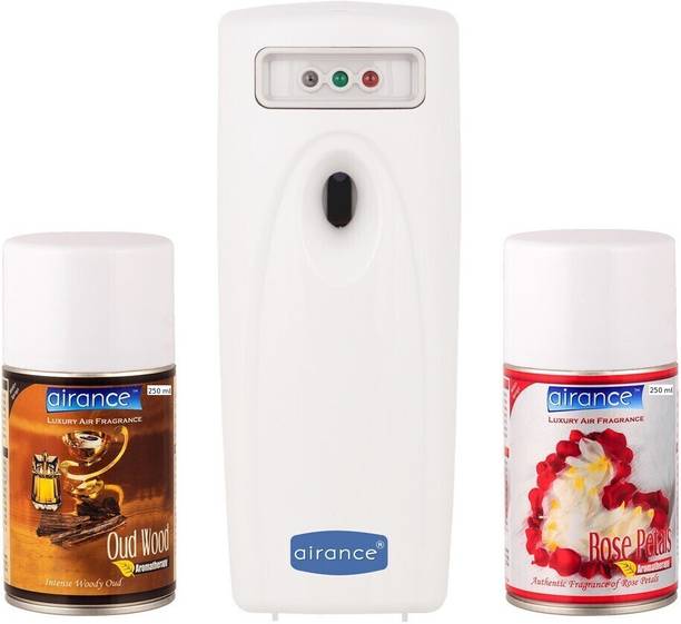 Airance Oud Wood, Rose Petals Automatic Spray Automatic Air Freshner With Combo Of Two Room Freshener Refills