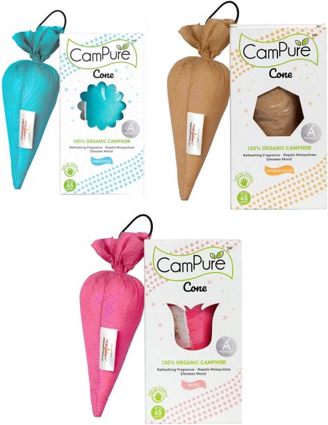 CamPure Camphor Original & Rose & Sandal Air Freshener Potpourri Cone Combo - Pack of 3 Potpourri (3 x 1 Units)