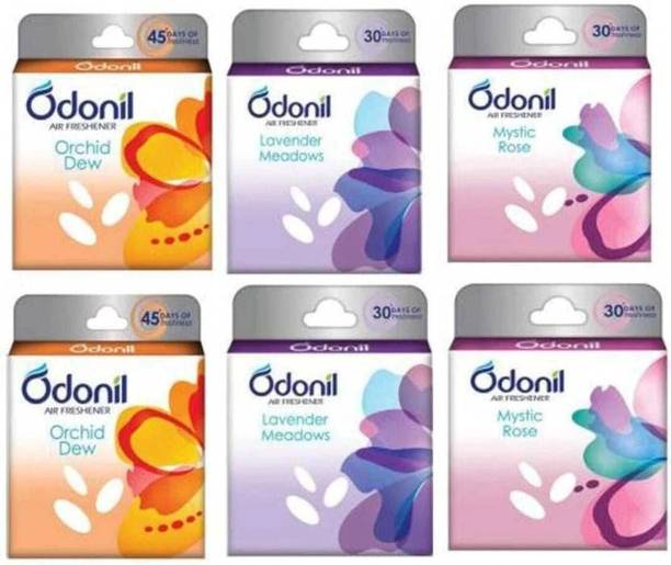 Odonil Super Saver Combo Of Fragrance JASMINE, LAVENDER ,ROSE, orchid dew Car Freshener Blocks B_ODO-S2-L2-R2-6nos