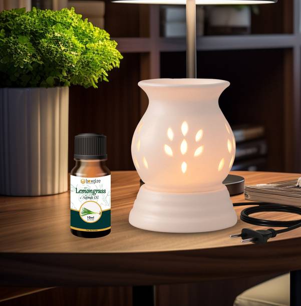 Boxglee Ceramic Electric Aroma Diffuser Oil Burner/Oil Warmer for Home Fragrance Diffuser Set Ceramic Lamp with Aroma Oils ( 1 Lemongrass 10ml )