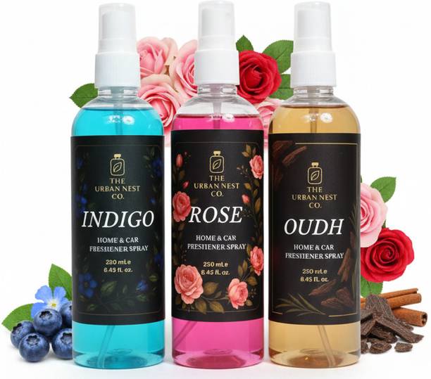 The Urban Nest Co. Indigo Rose Oudh Freshener Triple Combo for Home and Car Spray indigo-rose-oudh
