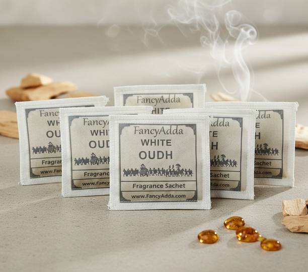 Fancyadda White Oudh Potpourri White Oudh Fragrance Sachets for Wardrobe, Closets & Drawers (Pack of 5) | Long-Lasting Exotic & Luxurious Arabian Scent for Home & Car