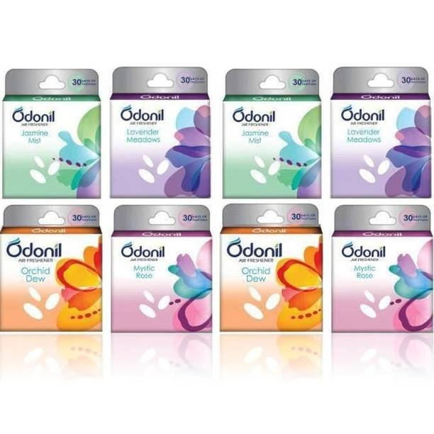 Odonil mixed fragrance, Long Lasting Odour (8 x 50 g), Assorted Blocks(pack of 8) Car Freshener Blocks mixesd fragrance of rose, dew, lavender