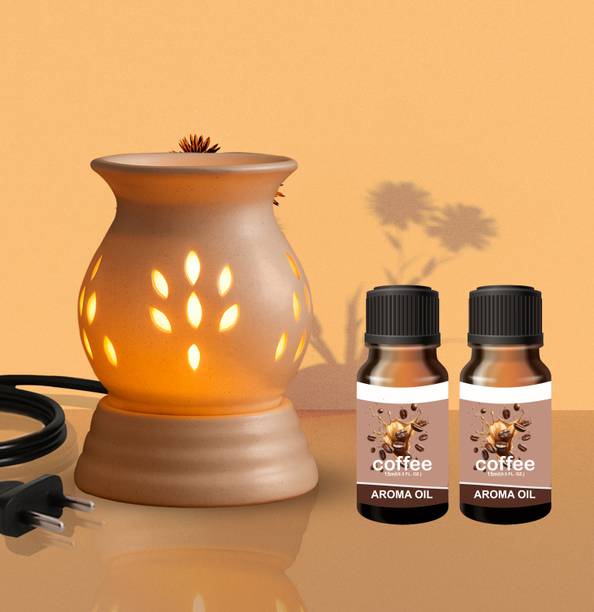 Boxglee Electric Diffuser Gift Set with 2 15 ml Aroma Oil Each (Coffee) Diffuser Set Home Decor| Aroma Oil Warmer Electric Ceramic Diffuser for Room Fragrance (Round)