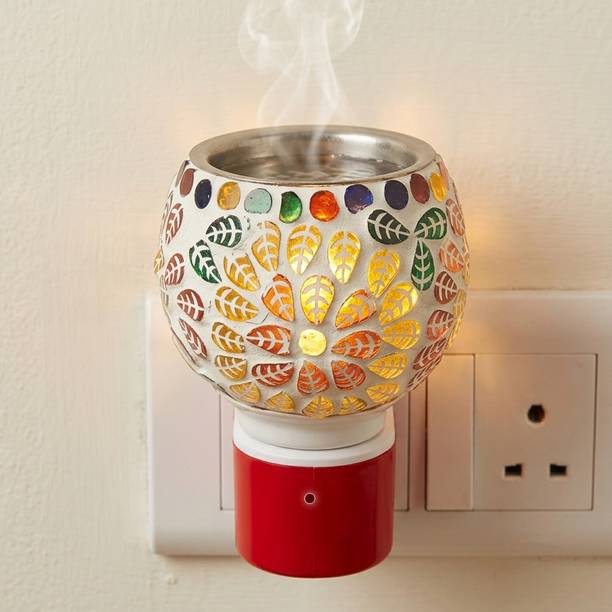 Aatiutik (Aroma Oil not Included) Diffuser Aroma Oil Burner Diffuser | Electric Kapoor Dani Camphor Diffuser with Decorative Steel Metal Bowl | Plug-in Air Freshener for Home, Office & Pooja (Multicolor Design)