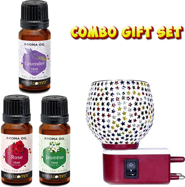 PeepalComm ComboPack-Gift Set-Home Scented Plug In Electric Oil Burner Lamp With 45ml Aroma Oil, Diffuser Set Plug In Electric Oil Burner Lamp With 3 Oil Set 15ml Each ( Assorted Design )