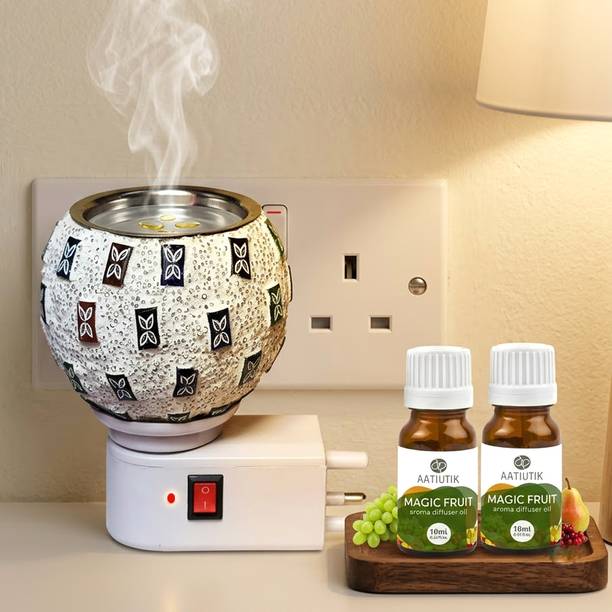 Aatiutik Magic Fruit Home Fragrance Air Freshener Diffuser Kapoor Dani Camphor Diffuser Electric Aroma Burner for Home Hotel Pooja Room Office| Night Lamp Light | Camphor & Essential Oil Diffuser with Decorative Design