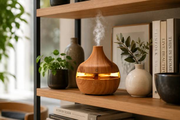 SteerGear Humidifier-Wood Diffuser Set Humidifier & Essential Oil Diffuser with LED Light | Ultrasonic Cool Mist Aroma Diffuser for Home, Office & Bedroom