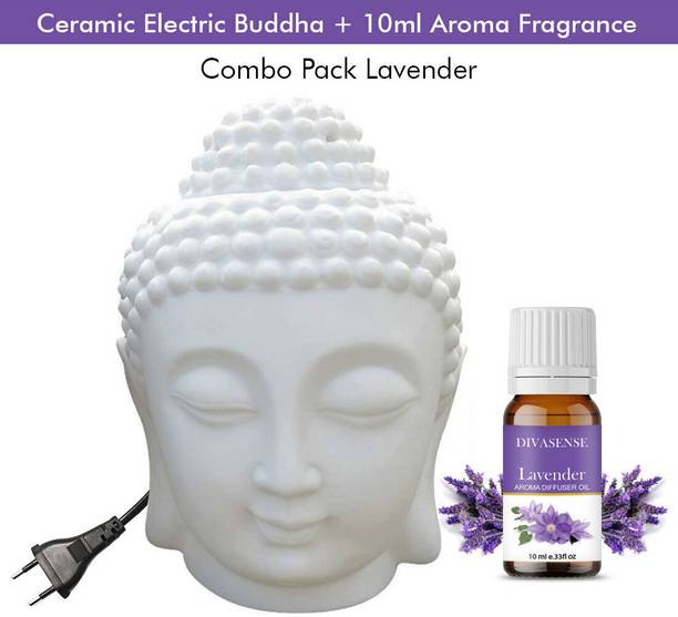 Divasense Electric Ceramic Buddha Night Lamp, Lavender Fragrance Aroma Oil, Refill, Diffuser Set Ceramic Electric Buddha Aroma Oil Diffuser Set