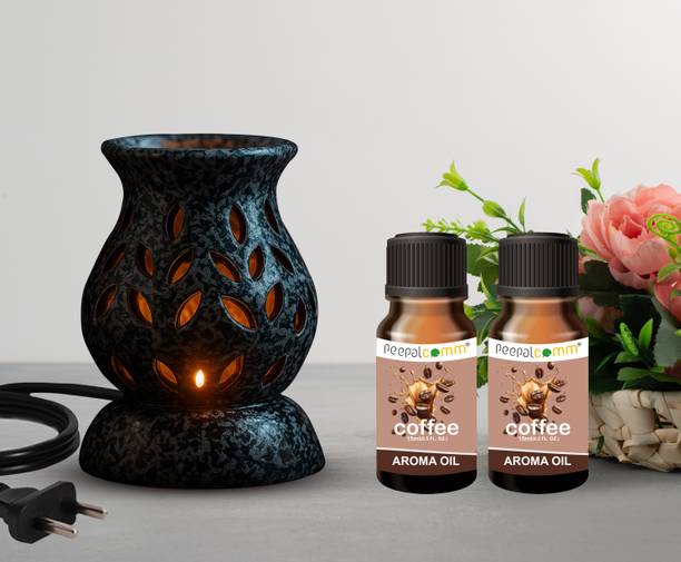 PeepalComm Brown Ceramic Electric Diffuser, Aroma Oil Diffuser, Oil Burner Diffuser Set Brown Electric Diffuser Gift Set with 15 ml Aroma Oil Each 2 Coffee
