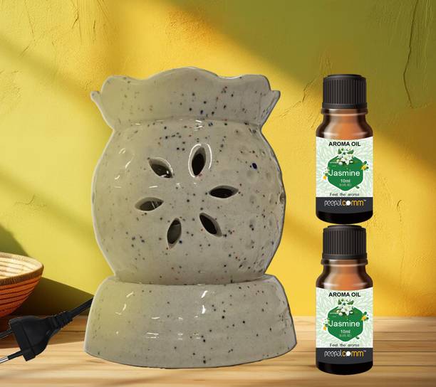 PeepalComm Premium Electric Aroma Oil Diffuser Lamp with 2 10ml each Jasmine Aroma Oil, Diffuser Set, Refill Perfect for Air Freshener, Room freshener, Home Décor & Gifting Purpose (Size: 10 x 8 cm) Set of 2 Jasmine Fragrance