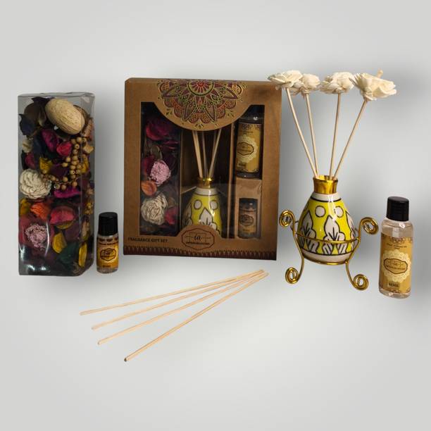 IMPERIUM AROMA Rose Reed Diffuser Set | 50 ml Oil | Home Fragrance Diffuser, Potpourri 50 g with 15 ml Oil | 8 Rattan Sticks | Pleasant Aroma for Home & Offices