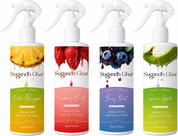 SUGANDH GHAR Rich Pineapple, Strawberry Burst, Berry Blast, Green Apple Spray 800 ml for Home, Office, Showrooms & Aromatherapy, Meditation | Long Lasting Fragrance