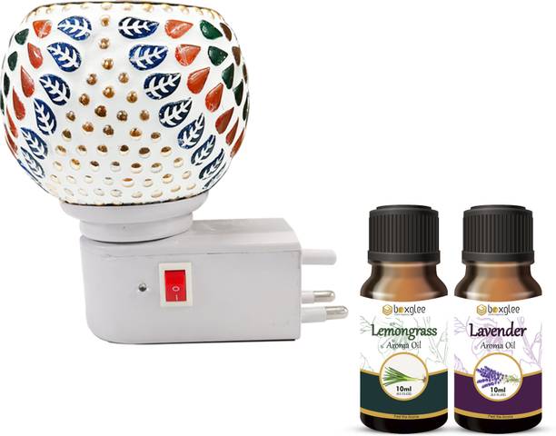 Boxglee Electric Kapoor Dani Camphor Diffuser with Decorative Ceramic Aroma Lamp Diffuser Set With 2 Fragrance Aroma Oil 10ml Each, Assorted Design Shipped As per Availablity S24