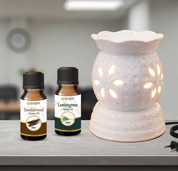 Boxglee Air Freshener White Premium Ceramic Aroma Oil Electric Diffuser Diffuser Set With Highly Aroma Oil Sandalwood & Lemongrass Fragrance 20ml